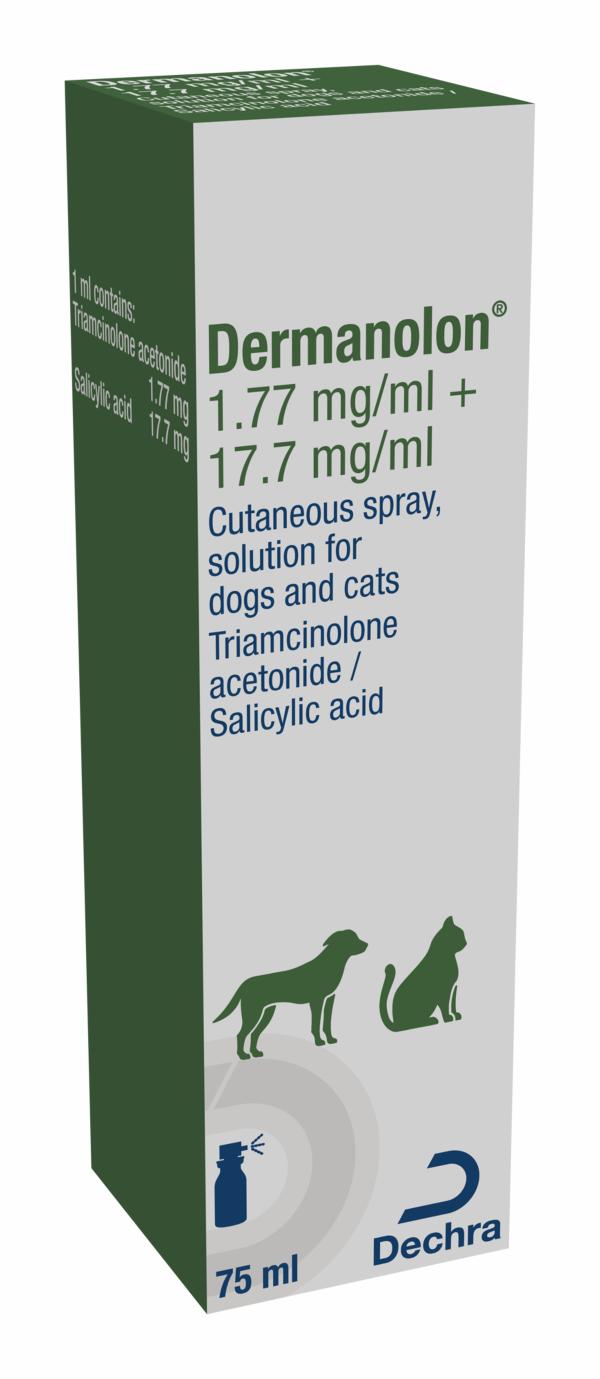 Dermanolon 1.77 mg / ml + 17.7 mg / ml cutaneous spray, solution for dogs and cats